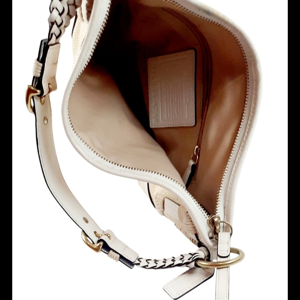COACH Vintage L053-4710 Canvas & Leather Shoulder Bag Beige Braided Strap Hobo - Picture 4 of 6